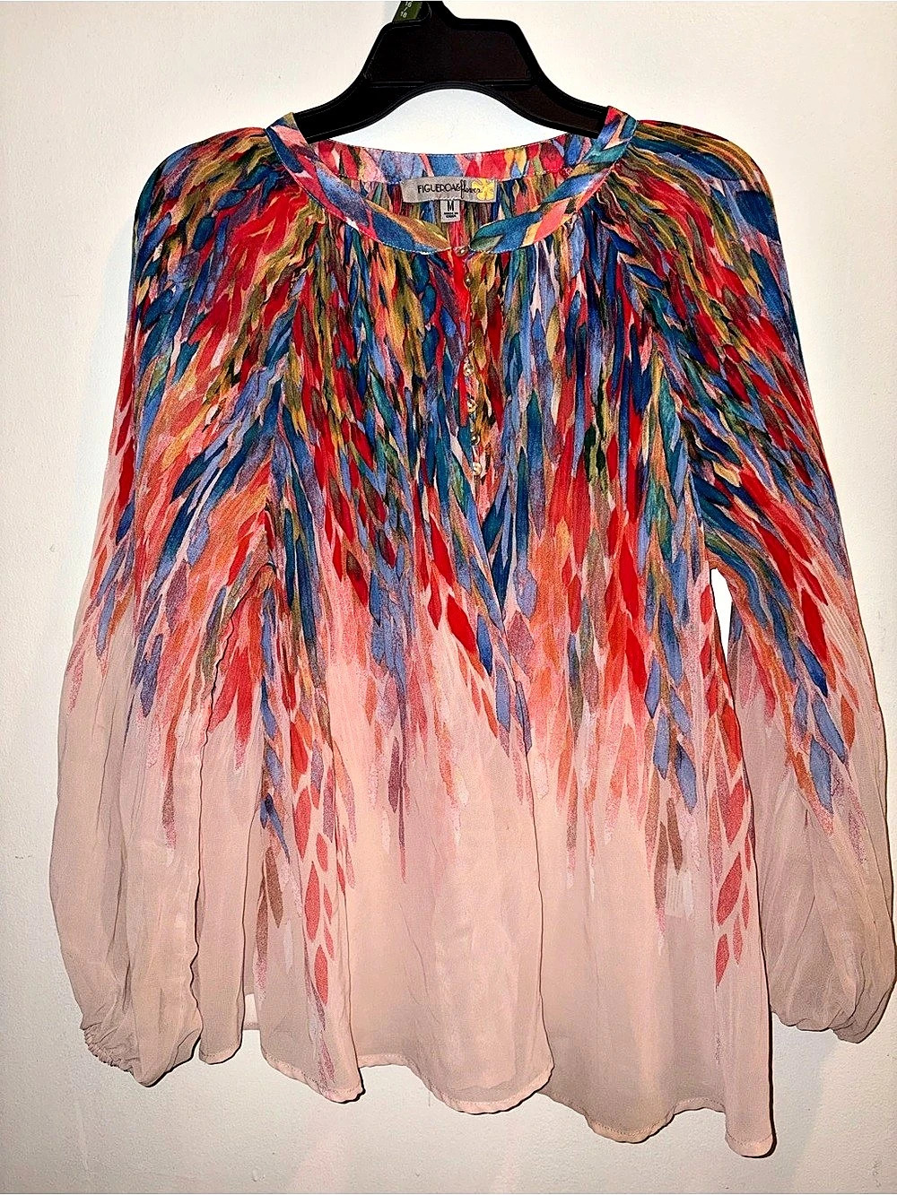 Figueroa & flowers  Abstract Print Blouse in Pink & Blue Size Medium Like New
